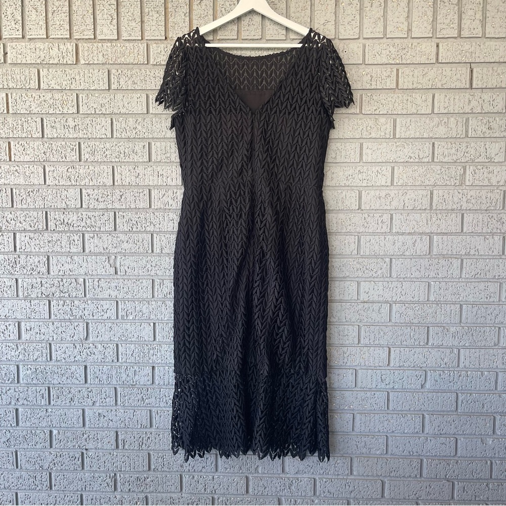 NWT Kay Unger Tatum Dress Floral Lace Sheath Midi Dress Black Size 14 - Picture 8 of 11